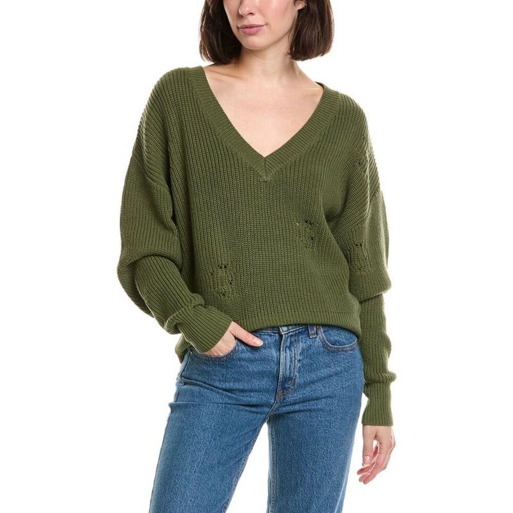 Labiz Womens  Lalamia V-Neck Sweater, Green